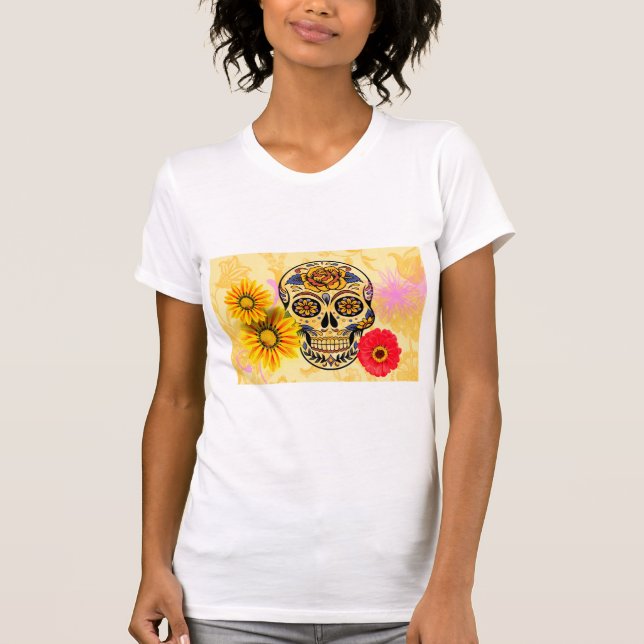 Day of the dead blommigt skalle t shirt (Framsida)