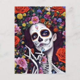 Day of the dead Blommigt Skeleton Vykort