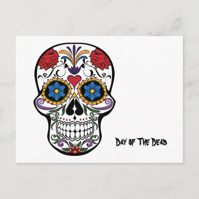 Day of the dead, Blommigten Calavera Sugar Skull Vykort (Framsida)
