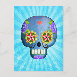 Day of the dead Blue Sugar Skull Vykort