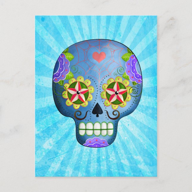 Day of the dead Blue Sugar Skull Vykort (Framsida)
