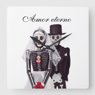 Day of the dead Bride and Groom Clock Fyrkantig Klocka