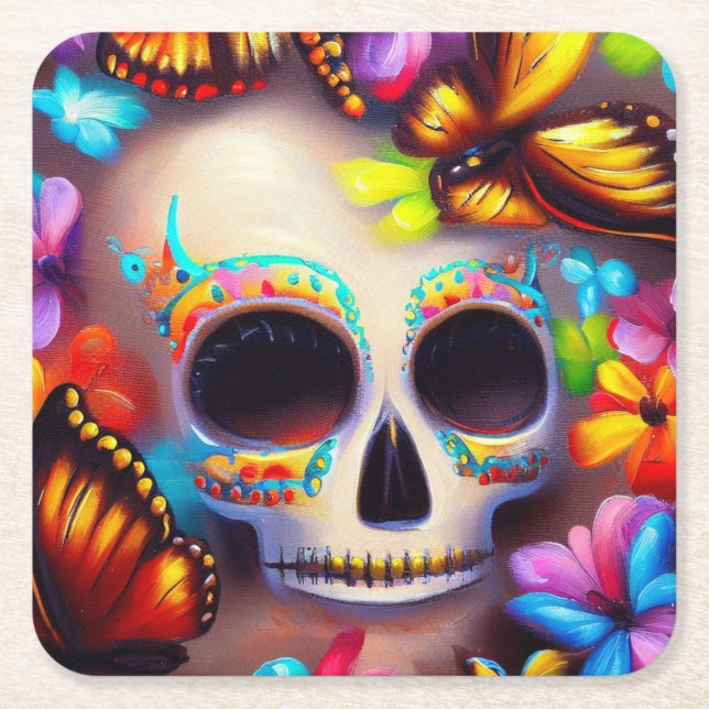 Day of the dead Butterflies 1 Underlägg Papper Kvadrat (Framsidan)