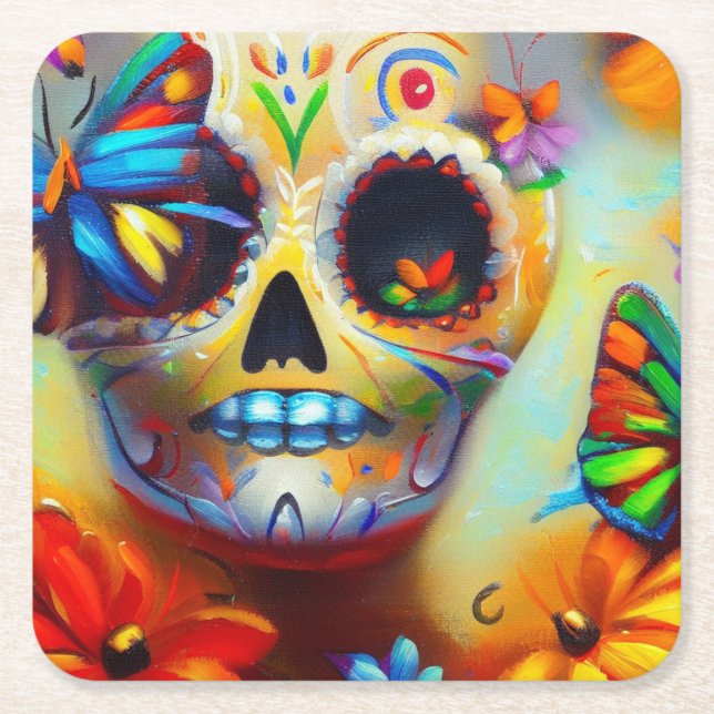 Day of the dead Butterflies 2 Underlägg Papper Kvadrat (Framsidan)