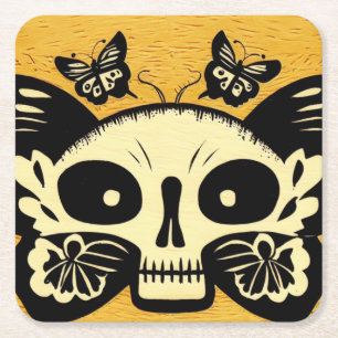Day of the dead Butterflies Woodcut 1 Underlägg Papper Kvadrat