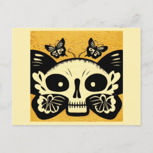 Day of the dead Butterflies Woodcut 1 Vykort