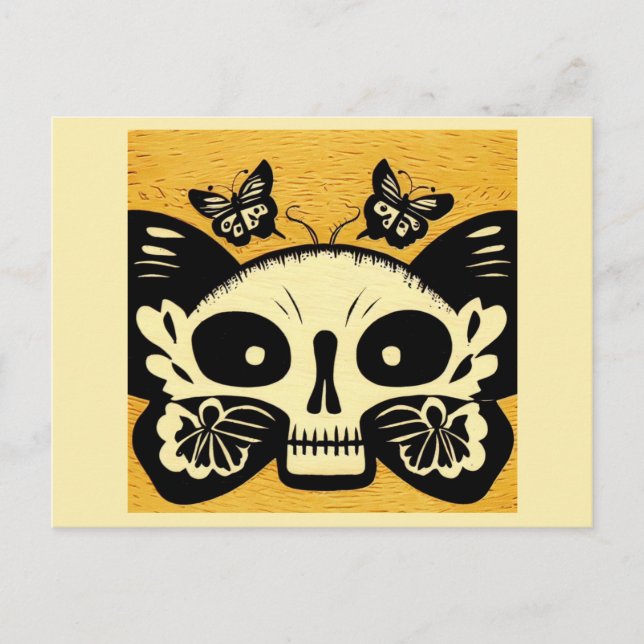 Day of the dead Butterflies Woodcut 1 Vykort (Framsida)
