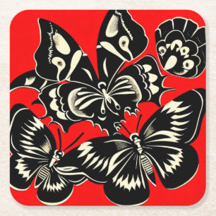 Day of the dead Butterflies Woodcut 2 Underlägg Papper Kvadrat