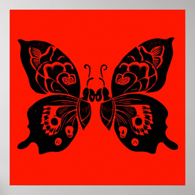 Day of the dead Butterflies Woodcut 4 Poster (Framsidan)