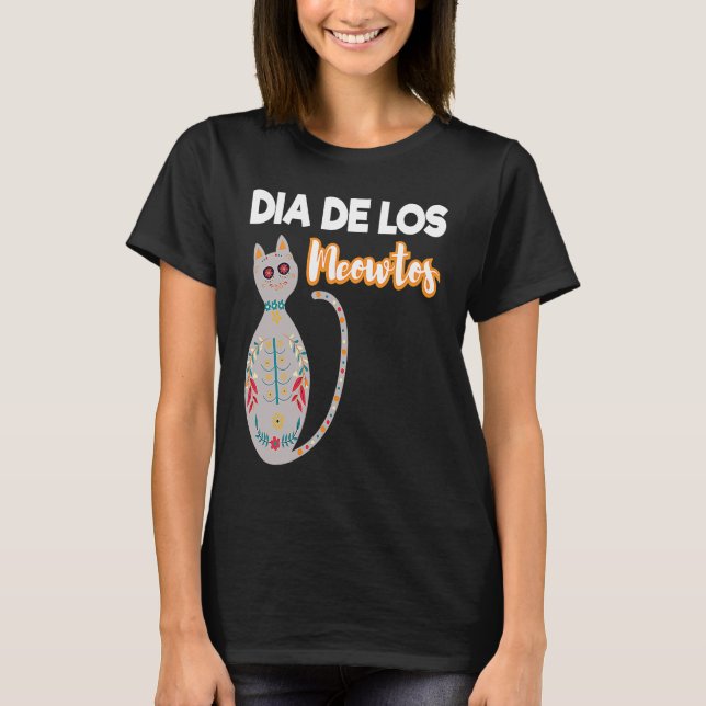 Day of the dead Cat Dia de Los Meowtos Cat T Shirt (Framsida)