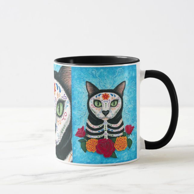 Day of the dead Cat Sugar Skull Art Mugg (Höger)