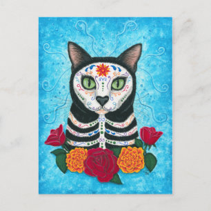 day of the dead Cat Sugar Skull Cat Art-vykort Vykort