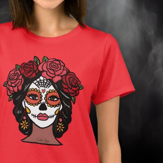 Day of the dead Catrina med Ro T Shirt (Day of the Dead Catrina with Roses T-Shirt.)