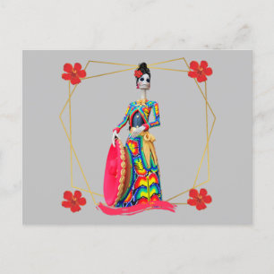 Day of the dead Catrina med Rosa Mariachi Hat Helg Vykort