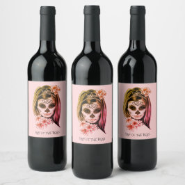 Day of the dead Catrina Skeleton Ansikte Party Vinflaska Etikett