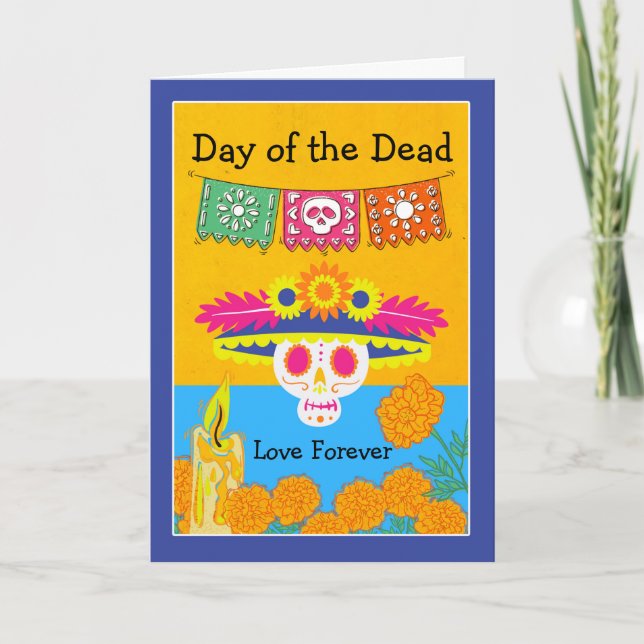 Day of the dead Catrina Skull och Marigolds Kort (Framsida)