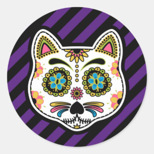 Day of the dead Cats Sugar Skull Runt Klistermärke