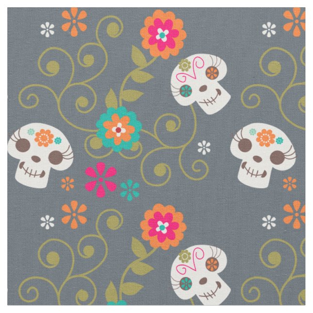 Day of the dead Cute Skeleton Ansikte Tyg (Närbild)