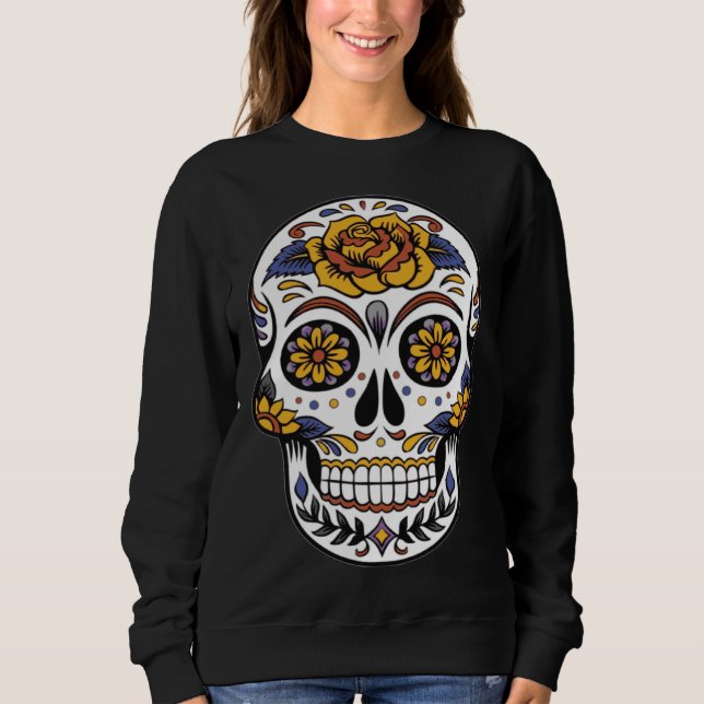 Day of the Dead Dia De Muertos flower sugar Skull T Shirt (Framsida)