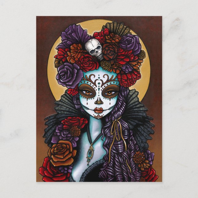 Day of the dead Dia De Muertos Sugar Skull Dalia Vykort (Framsida)