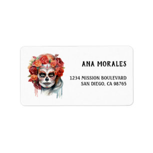 Day of the dead Día de Muertos Sugar Skull Woman Adressetikett