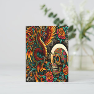 Day of the dead Dragon and Skull Vykort