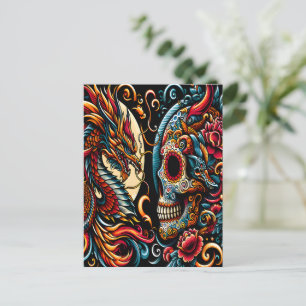 Day of the dead Dragon och Skull Vykort