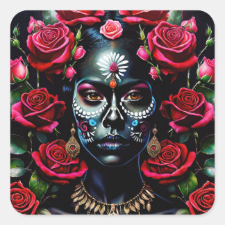 Day of the dead Elegance Sticker - Sugar Skull Art Fyrkantigt Klistermärke