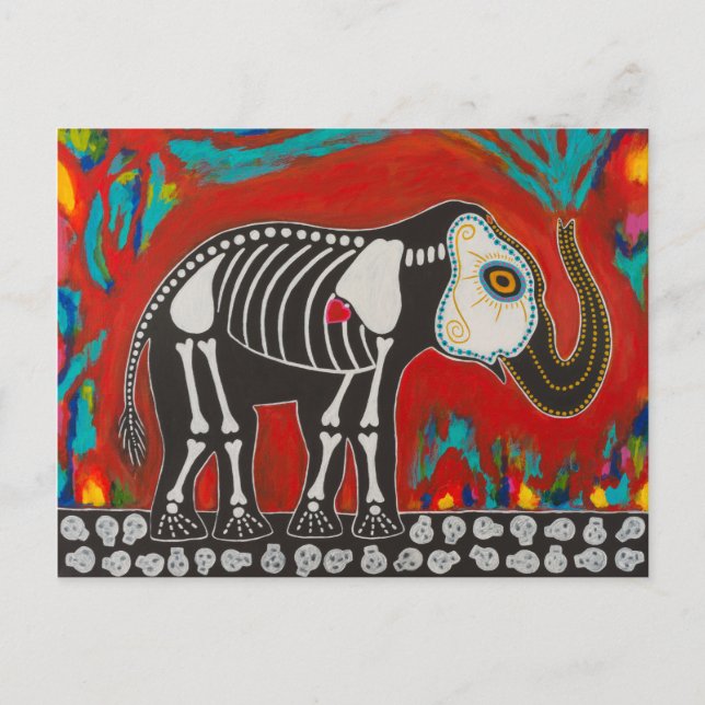 day of the dead Elephant Vykort (Framsida)