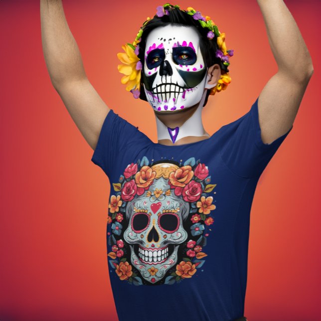 Day of the dead eller Halloween Blue Sugar Skull T Shirt (Skapare uppladdad)
