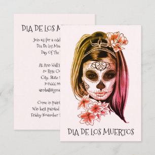 Day of the dead eller Hallowen Party Catrina Ansik Inbjudningar