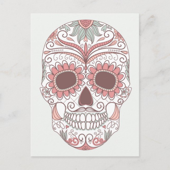 Day of the dead färgfull Skull med Blommigt Vykort (Framsida)
