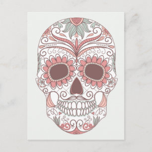 Day of the dead färgfull Skull med Blommigt Vykort