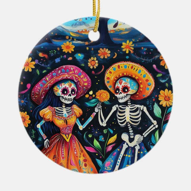 Day of the dead färgstark design julgransprydnad keramik (Framsidan)