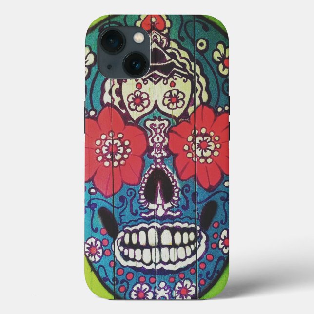 Day of the dead Funky Blue och Grönt Sugar Skull (Baksida)