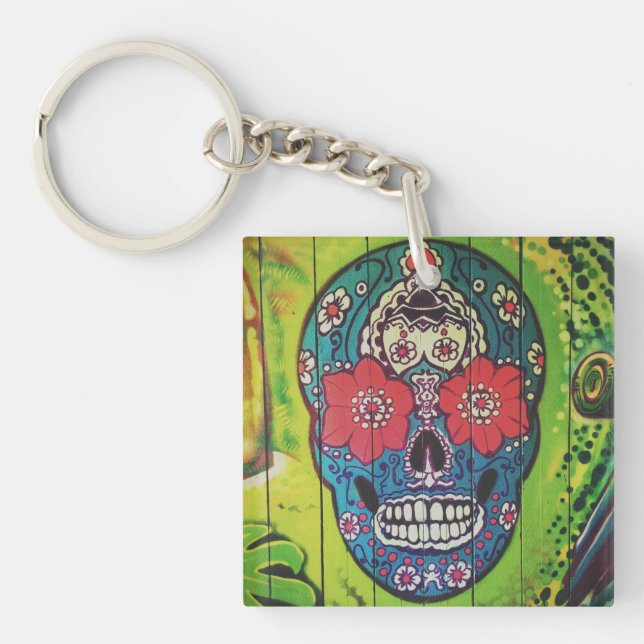 Day of the dead Funky Blue och Grönt Sugar Skull K (Framsidan)