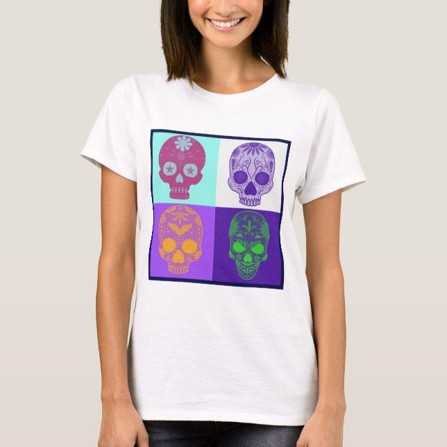 Day of the dead funky döskallar t shirt (Framsida)