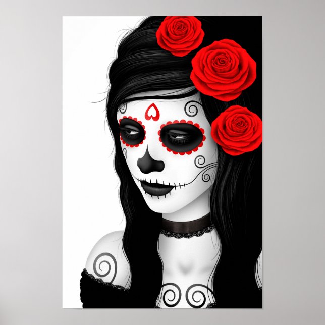 Day of the dead Girl med Ro White Poster (Framsidan)