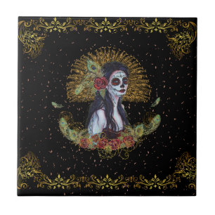 Day of the dead gothic art av Renee Lavoie Kakelplatta