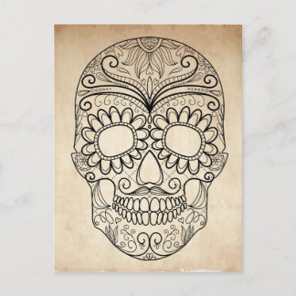 day of the dead Grungy Skull Vykort
