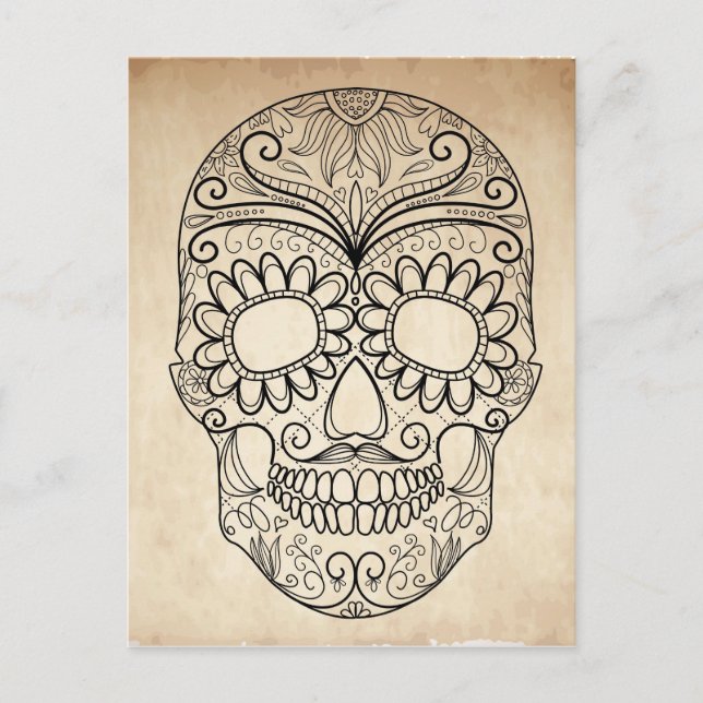 day of the dead Grungy Skull Vykort (Framsida)