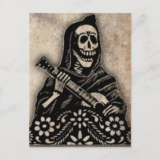 day of the dead Guitar Spelande Skeleton Vykort