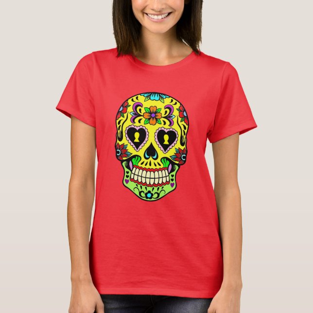 Day of the dead Gult Sugar Skull Kvinnor i T-Shirt (Framsida)