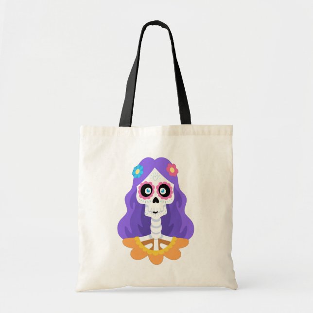 Day of the dead Halloween Sugar Skull Tote Bag Tygkasse (Framsidan)