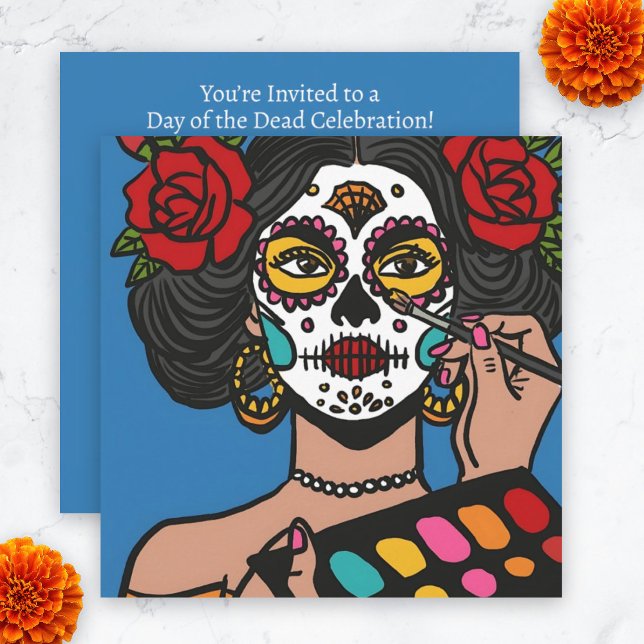 Day of the dead Hand plockade Catrina Inbjudningar (Day of the Dead Hand Drawn Catrina Invitation.)