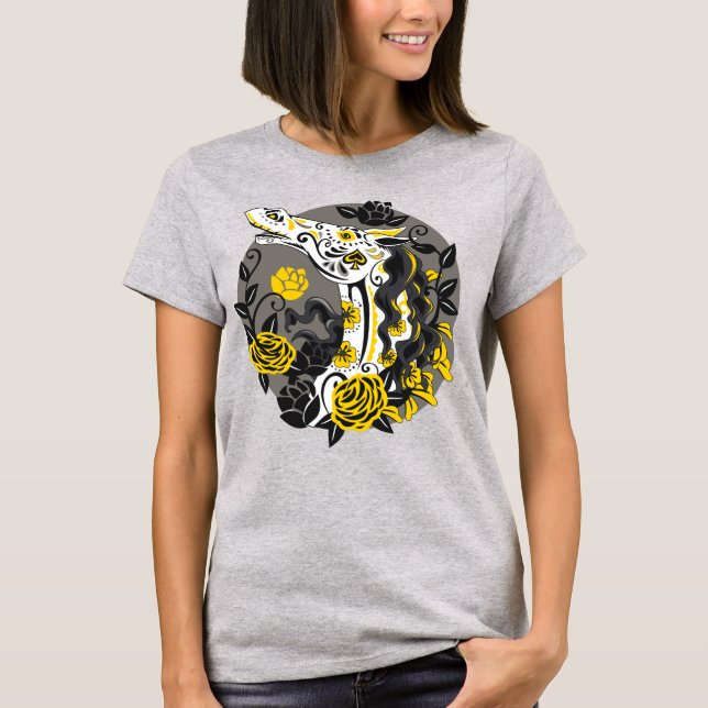 Day of the dead Horse Skeleton med Gul ros T Shirt (Framsida)