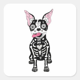 Day of the dead Hund Sticker Fyrkantigt Klistermärke