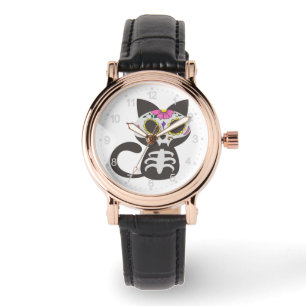 Day of the dead-katt - Välj bakgrund färg Armbandsur