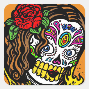 day of the dead-klistermärken för kvinnor fyrkantigt klistermärke