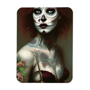 Day of the dead kvinnor med tatueringar magnet